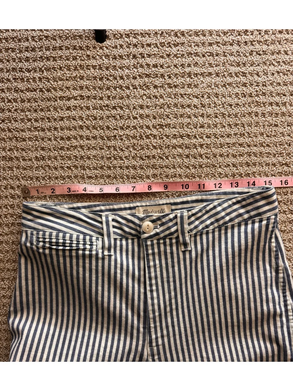 Madewell Navy and White Striped Cropped Wide-Leg Pants (size 29)